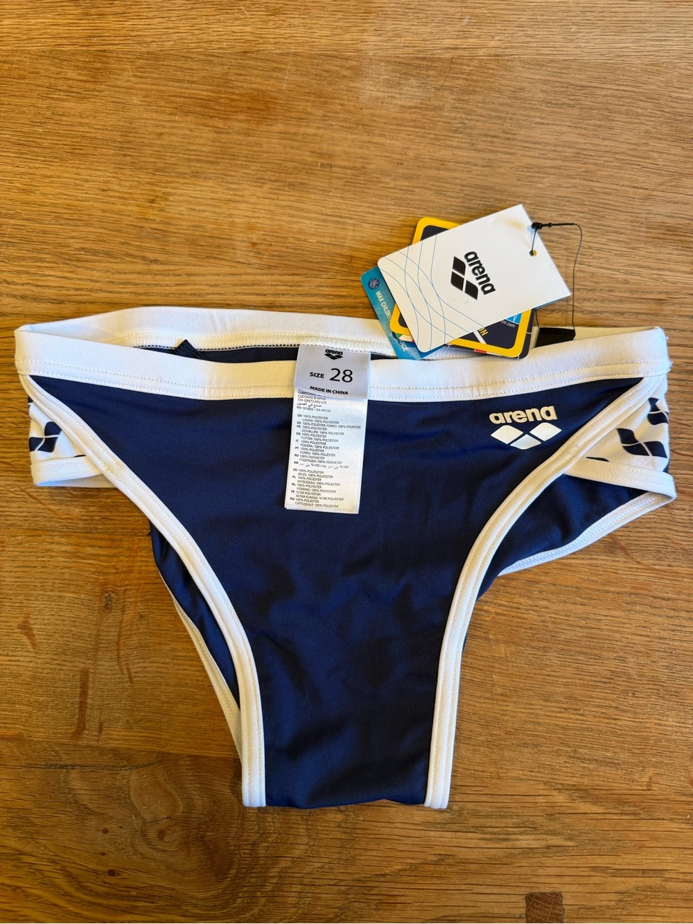 NWT Arena Men’s Navy Blue Swim Team Brief with White Trim